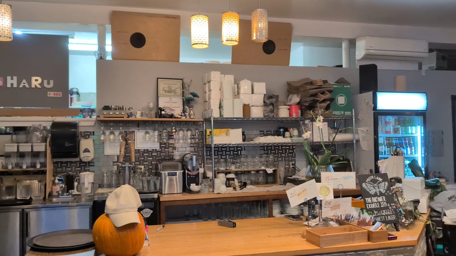 The service counter and kitchen pass at Haru